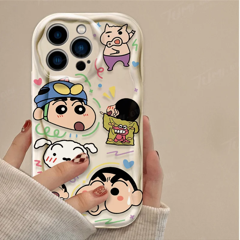 Cute C-Crayon S-ShinChan 3D Wave Case For iPhone 15 14 13 12 11 Pro Max X XR XS 8 7 6 6S Plus SE 2020 Shockproof Silicone Cover