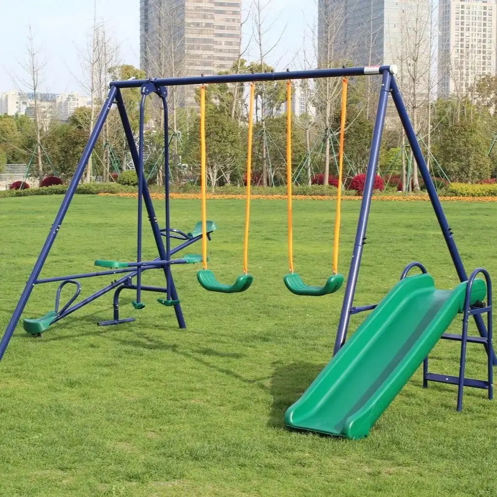 Metal Swing Set w/ Slide High quality metal frame with steel chain and thick durable rope