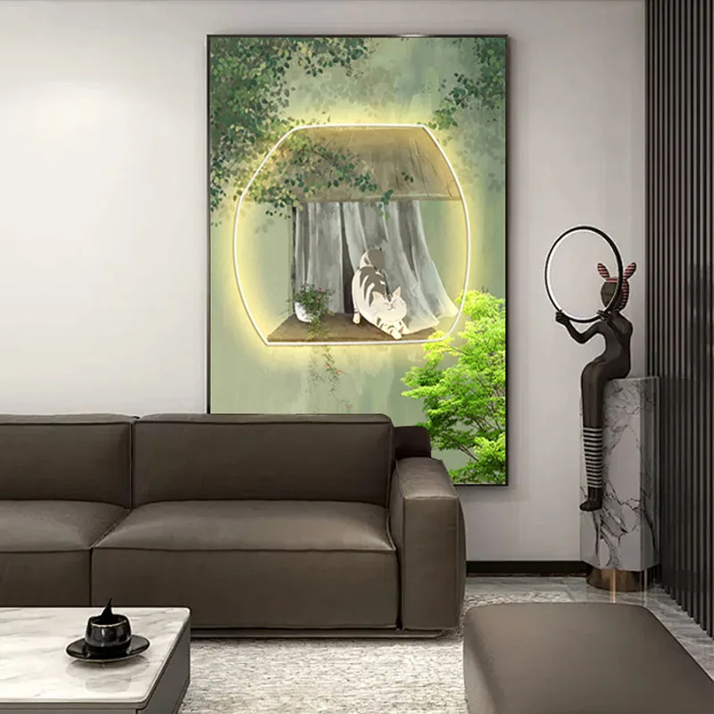 Imagem -06 - Crystal Porcelain Wall Lamp For Living Room Pintura Led Gato Pastoral Mural Brilhante Japonês Verde Decoração de Casa Cabeceira