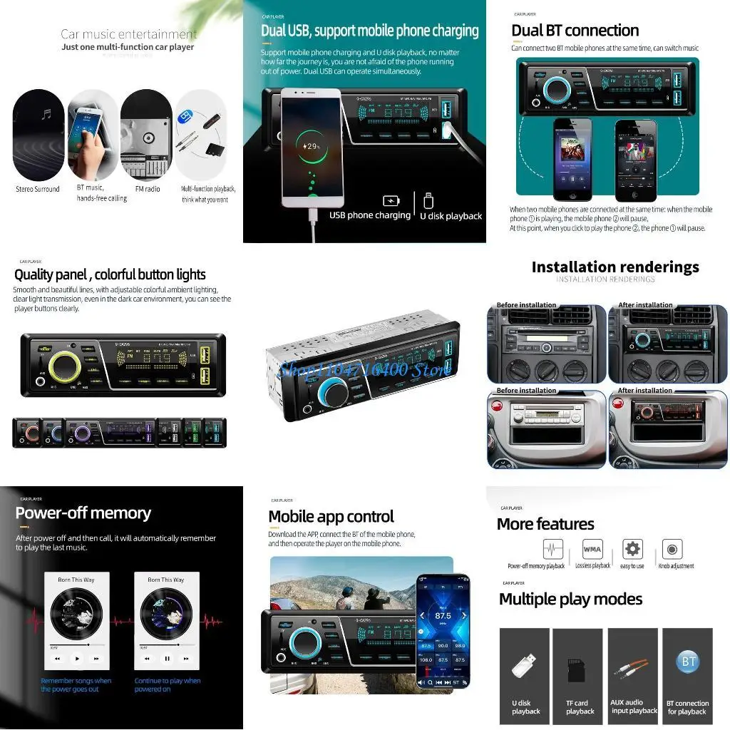 

y1gd Двойное USB-зарядное устройство Bluetooth-совместимый беспроводной автомобильный FM-передатчик MP3-плеер