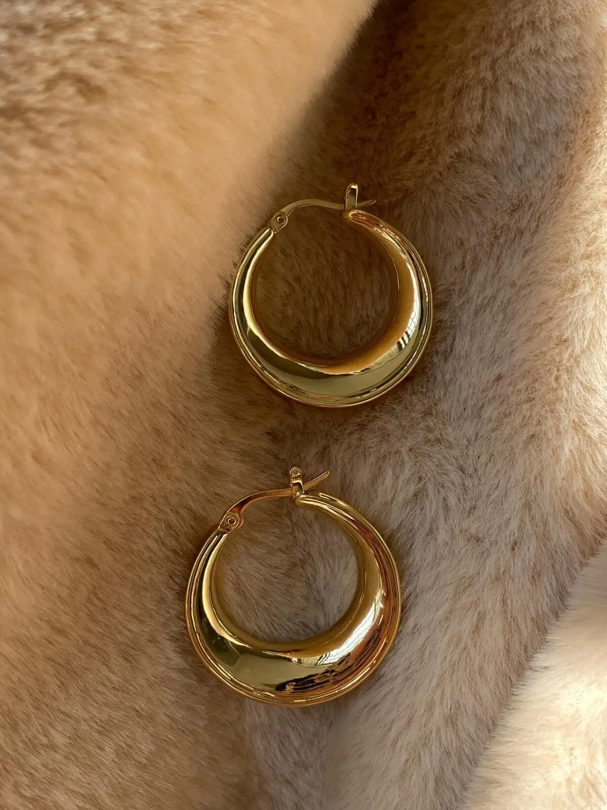 Brass With 18K Geo Hoop  Earrings Women Jewelry Punk Hiphop Designer Runway Rare Simply Gown Boho Top Japan Korean