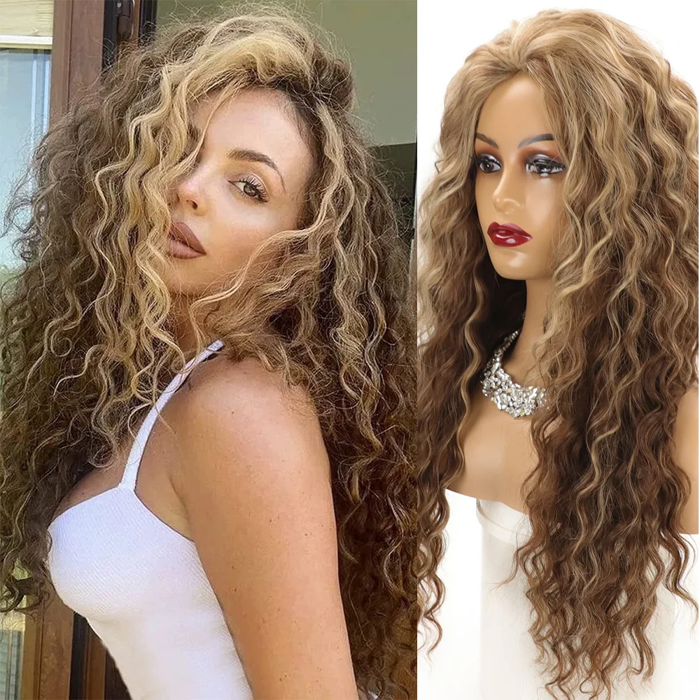 65 سنتيمتر شعر مستعار اصطناعي طويل شقراء أومبير شعر مستعار مجعد للنساء جزء مجاني آلة متموجة صنع شعر مستعار طبيعي المظهر الاصطناعية للاستخدام اليومي