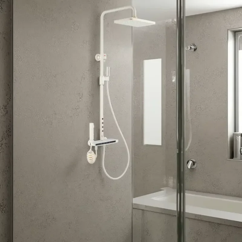 White Brass Polished Modern Wall-Mounted Bathroom Shower Set Slide Bar Ceramic Valve Bidet Sprayer for Hotel Apartment Villa