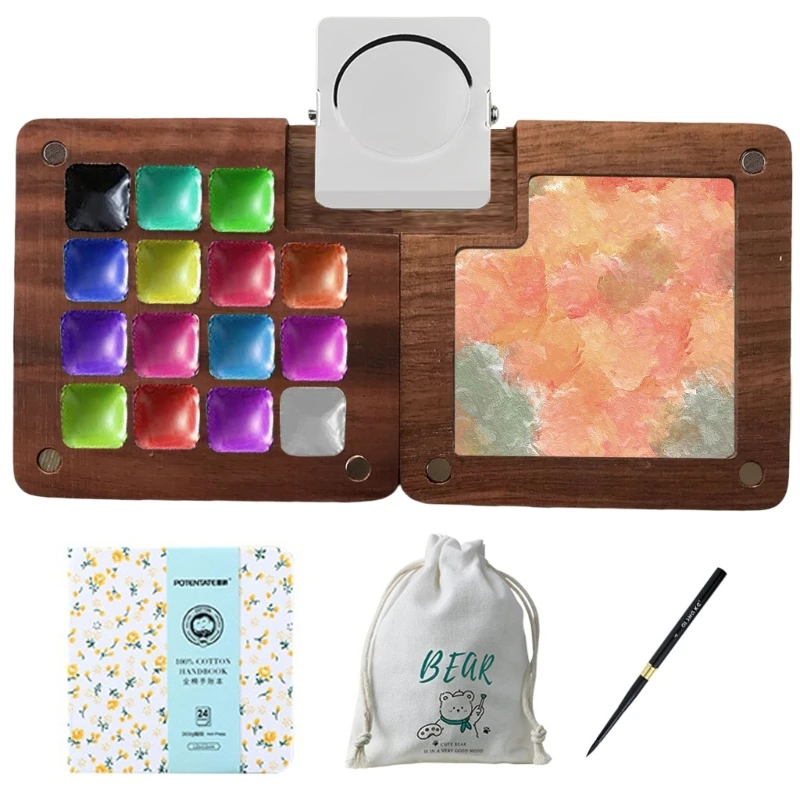 صندوق طلاء 8/15 لون، مجموعة ألوان مائية للسفر، لوحات كراسة الرسم المحمولة، هدية K1KF