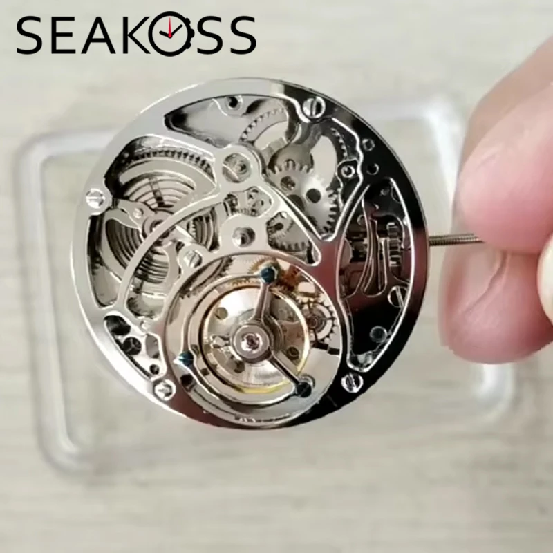 

Механический скелетонизированный турбийонный механизм SEAKOSS 28800 к/ч с ручным заводом, подходит для установки в мужские часы с турбийоном