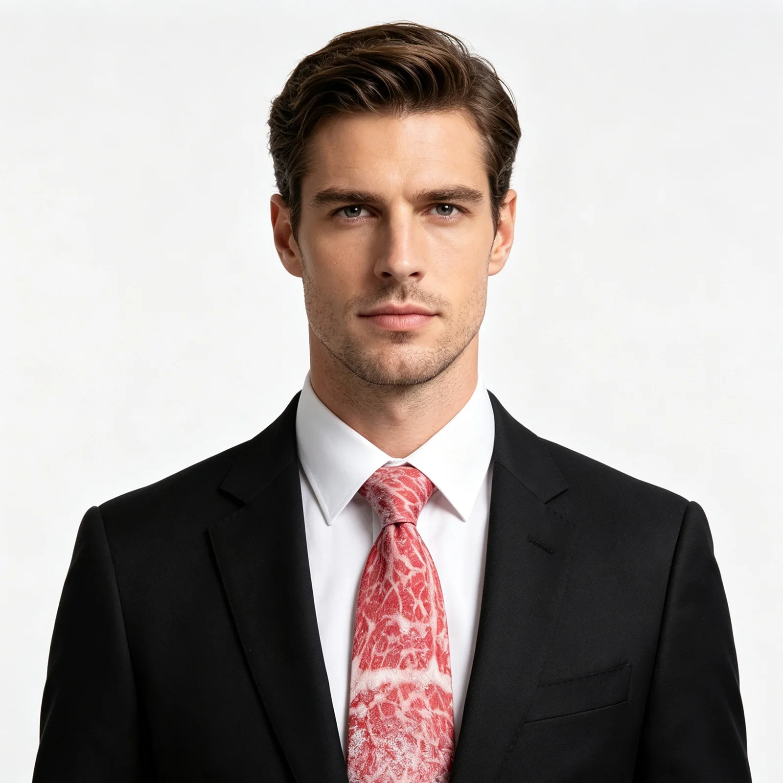 Men Realistic Streaky Pork Texture Print Necktie Novelty Tie for Cosplay Party Festival Holiday Masquerade Dress Up