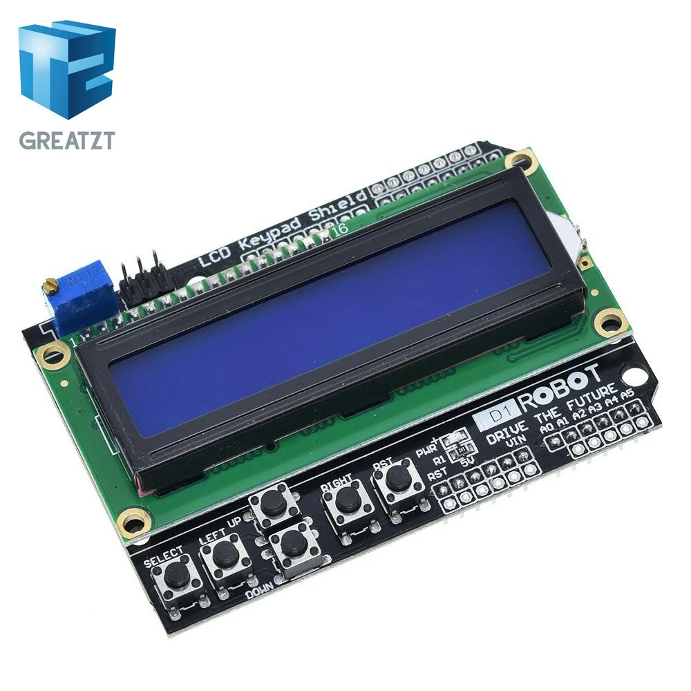 

GREATZT 1PCS LCD Keypad Shield LCD1602 LCD 1602 Module Display For Arduino ATMEGA328 ATMEGA2560 raspberry pi UNO blue screen