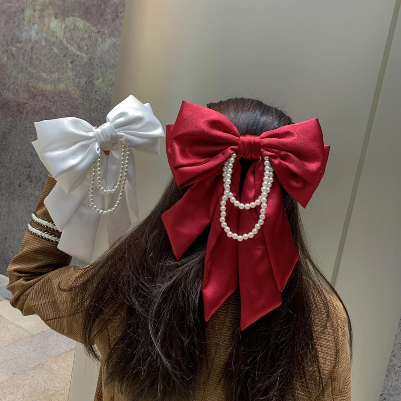 Elegant Elegant Solid Large Bow Ribbon Hair Clip Women Girl Sweet Headbands Soft Satin Hairpin Hairgrip Fashion Hair Accessories