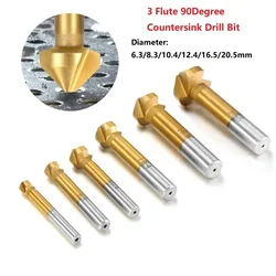 Chamfering End Mill Tool Countersink Drill Bit Set Metal Wood 3 Flute 90 Degree High Speed Steel Titanium-Coated Deburring Hole