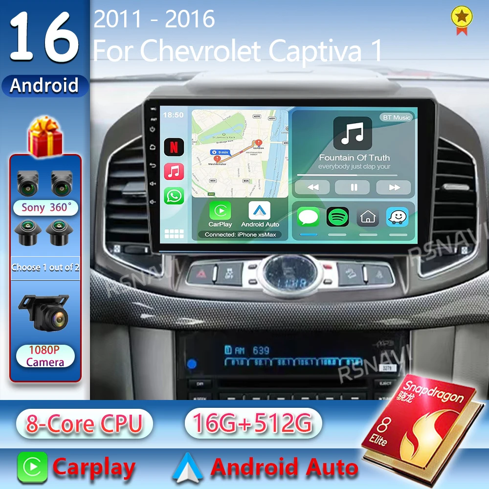 Radio para Auto Android 16 para Chevrolet Captiva 1 2011 - 2016, Carplay, Navegación GPS, Reproductor Multimedia de Video, Estéreo Inalámbrico, DVD