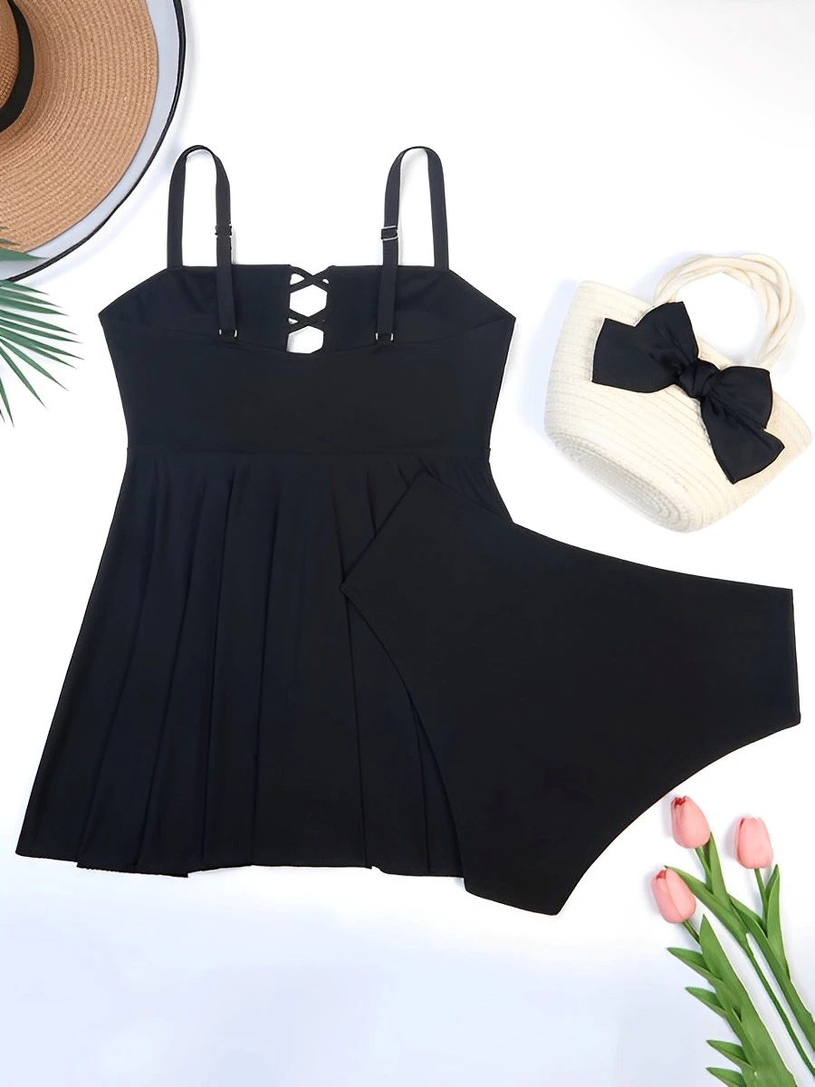 2025 Large Size Hollow Out Tankini 2 Pieces Swimsuit Women High Waist Swimwear Female Bathing Swimming Swim Suit Beach Bathers image 5