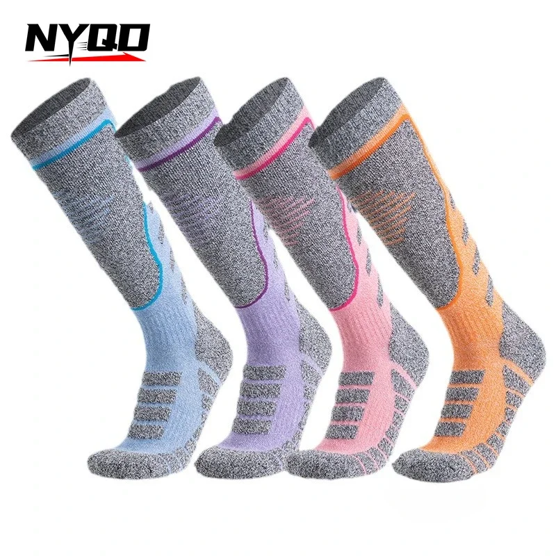 Meias de esqui meias esportivas espessamento inverno ao ar livre tubo alto montanhismo meias homens e mulheres absorver suor antiderrapante