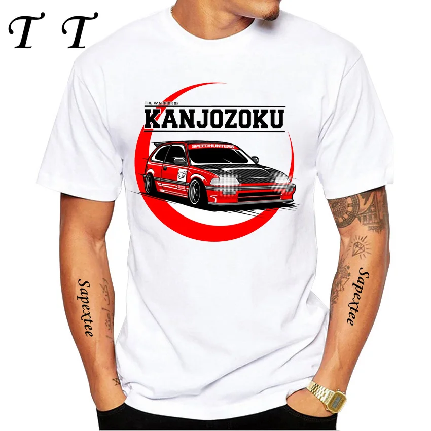 

Civic EF Kanjozoku Car Print T-Shirt New Summer Men Short Sleeve Hip Hop Boy Casual Tops Harajuku Car Design Sport White Tees
