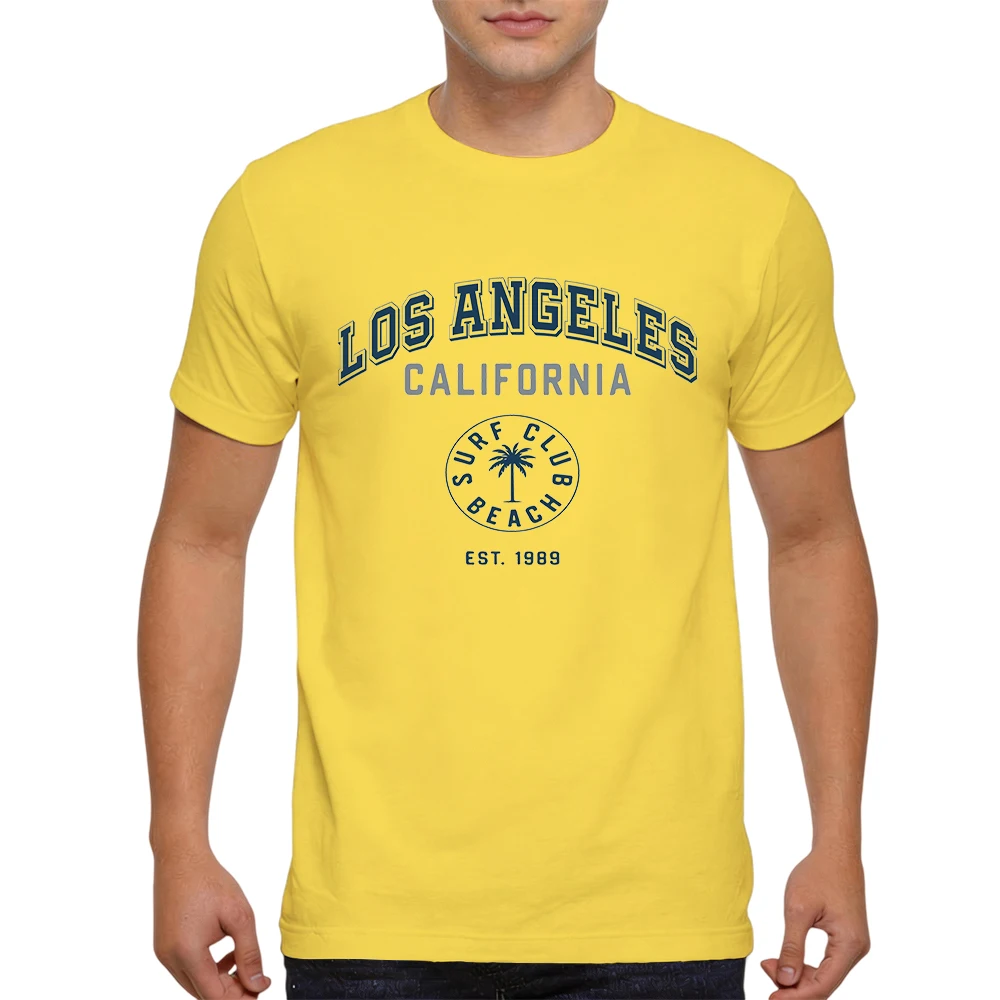 Mens 100% Cotton T Shirt California Surf Club Beach Palm Tree EST.1989 Varsity Print Breathable Short Sleeve Casual Daily Tee