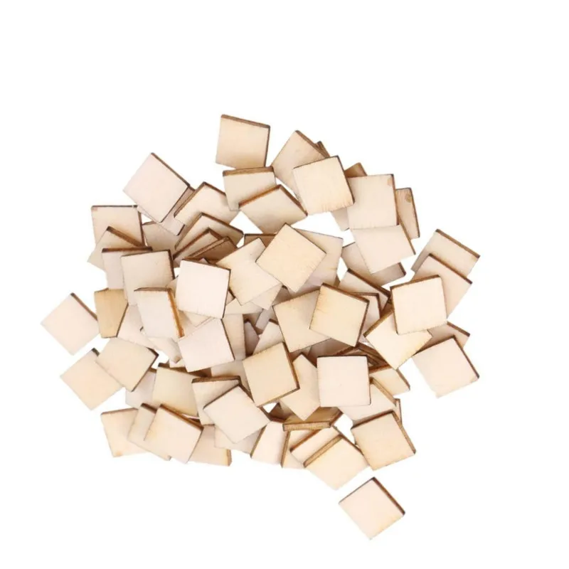 50pcs 20mm Unfinished Wooden Square Cutouts Squares Cutout Tiles Unfinished Wood Cup Coasters Natural Slices