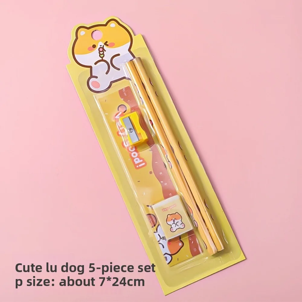 

5 шт./компл., набор канцелярских принадлежностей с милыми героями мультфильмов, линейка, ластик, точилка, красочный набор карандашей, многоцветные канцелярские принадлежности, костюм, приз