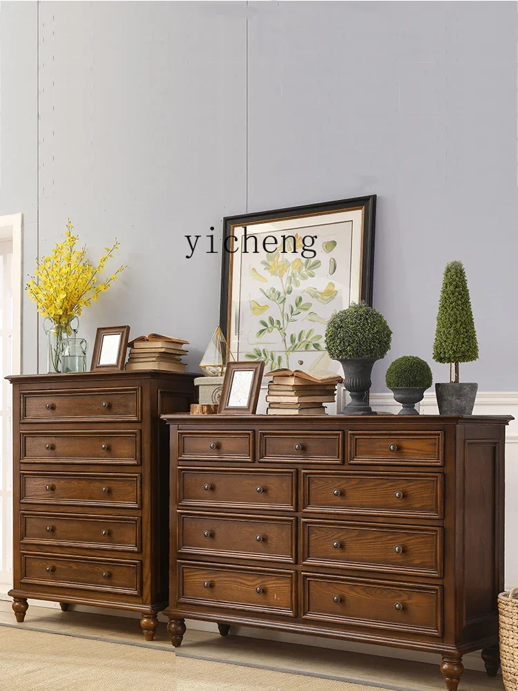 ZZYx Carwanli American Chest of Drawers Locker Bedroom Chest of Drawers Storage Cabinet Solid Wood Chest of Six Drawers