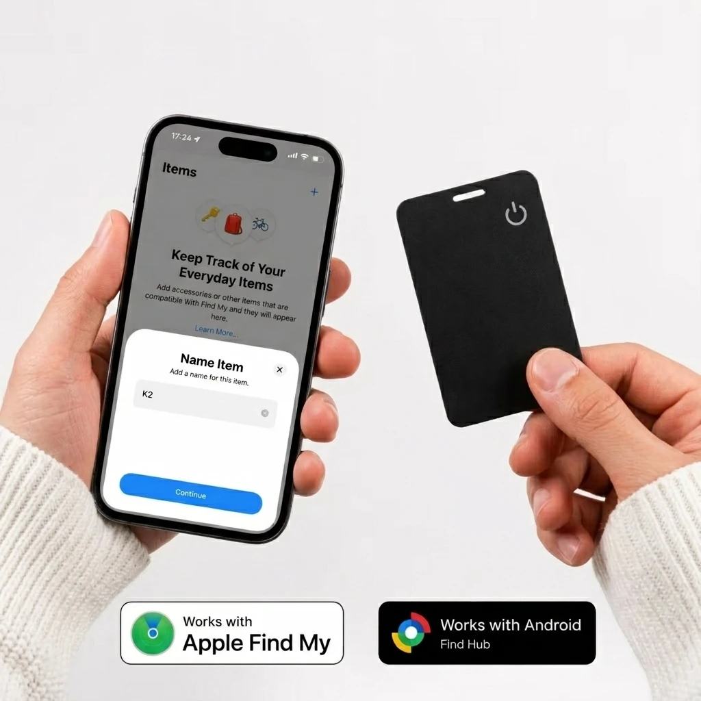 Wireless Charging Wallet Tracker Card, Android & iOS Compatible, Find My Feature, Wireless Charging, Ultra-Thin, IP68 Waterproof