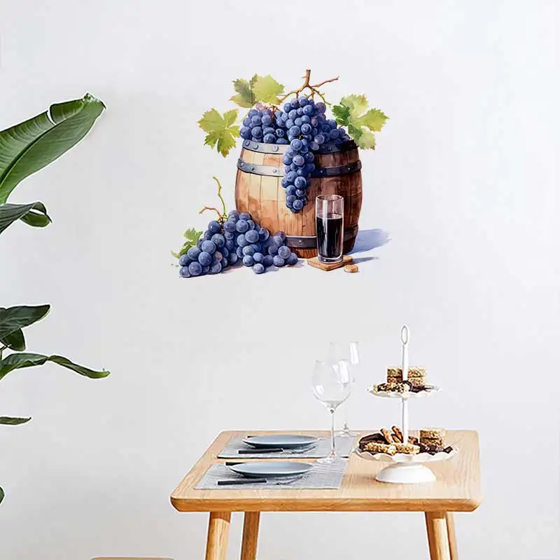 Grapes Wine wooden Barrel Watercolor Wall Stickers Kitchen Decoration Dining Room Living Room Home Decoration Stickers M1260