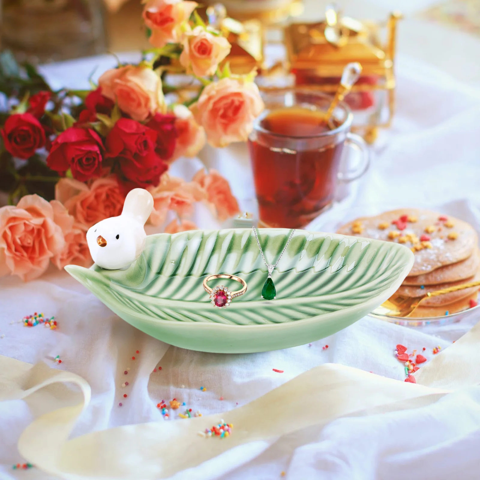

Ceramic Birds Design Jewelry Storage Plate Decorative Jewelry Tray Desktop Decor Fruit Dessert Plate Ceramic Birds Feeder