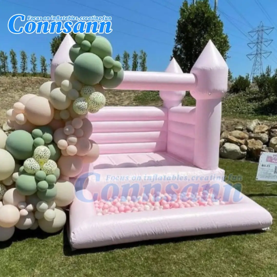 Kids 10x8ft Inflatable White Bounce House With Pit  Jumping Bouncer for Party Pink Bouncy Castle with Blower Customization