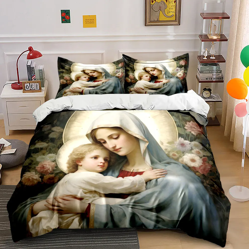 Mother and Child Embracing Pattern Duvet Cover Set Digital Print Colorful Polyester Bedding with Zipper Closur for kids gifts