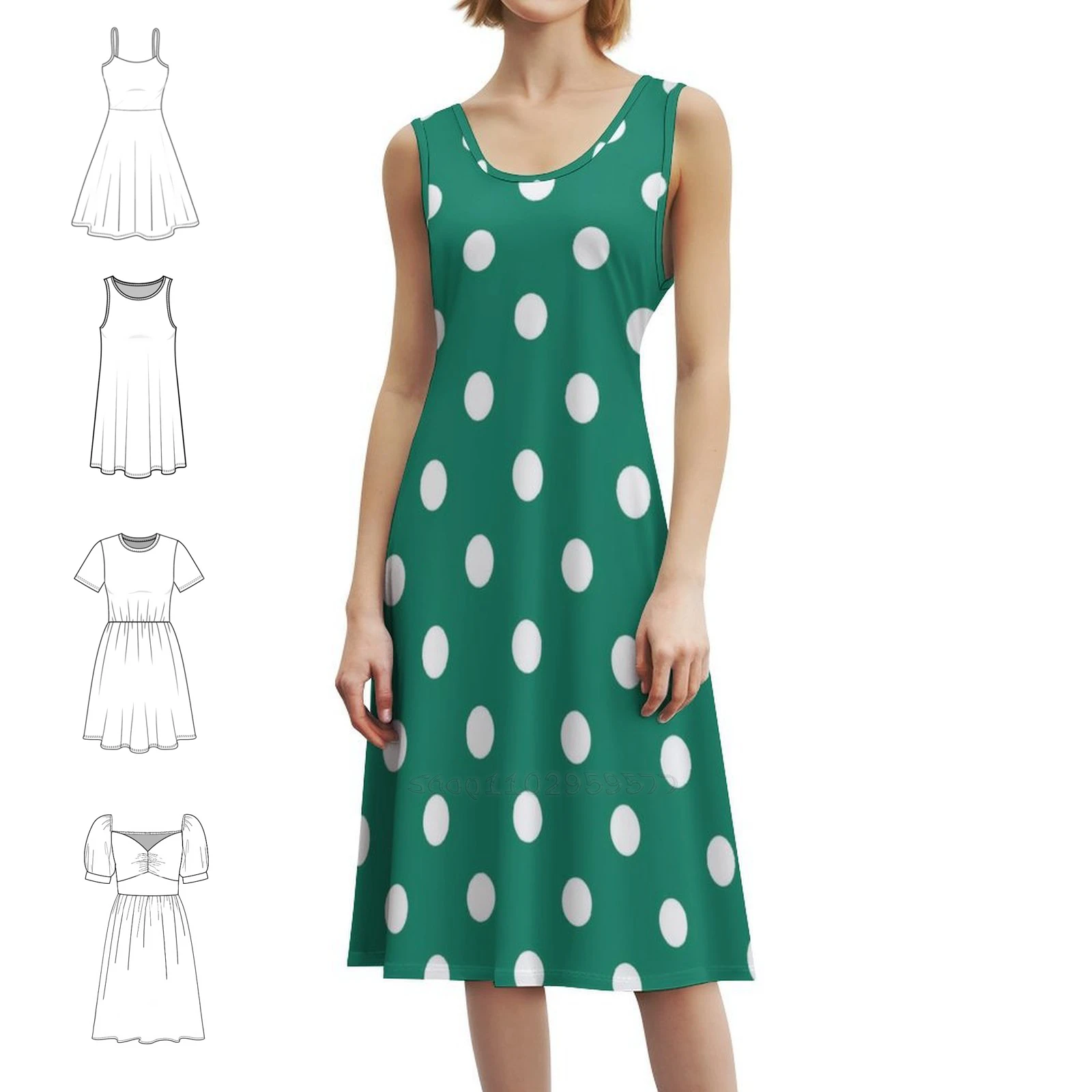 Grote witte op elf groene stippen Boho chique jurk elegante mode strand bruiloft jurk grote stippen grote stippen