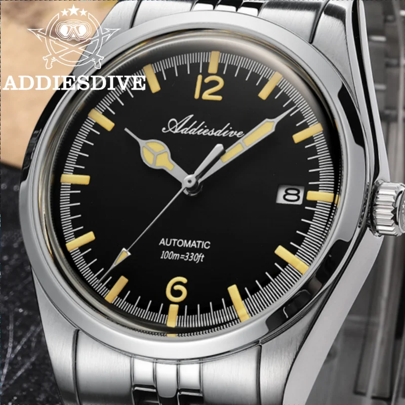 ADDIESDIVE AD2038 Men Mechanical Watches Luminous Calendar Display Jubilee Strap 10Bar Diving Automatic Watch Montre Homme
