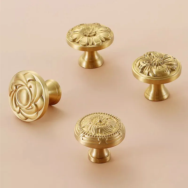 2PC Light Luxury Brass Furniture Handle High-quality Wardrobe Door Handles French Desk Drawer Knobs Single-hole Cabinet Handles
