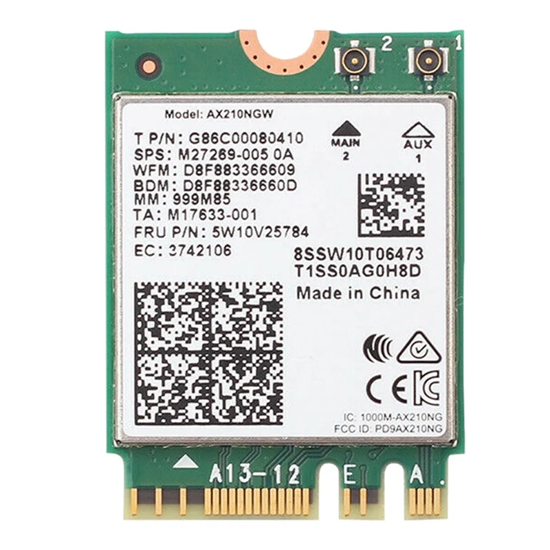 Carte réseau Bluetooth 2.4, adaptateur WiFi, stérilisation de la carte WiFi, 11Ax, 2400 mesurz, 5G, WAP, FI, 6E, 5.2 Mbps, M.2 NGFF, AX210, AX210NGW