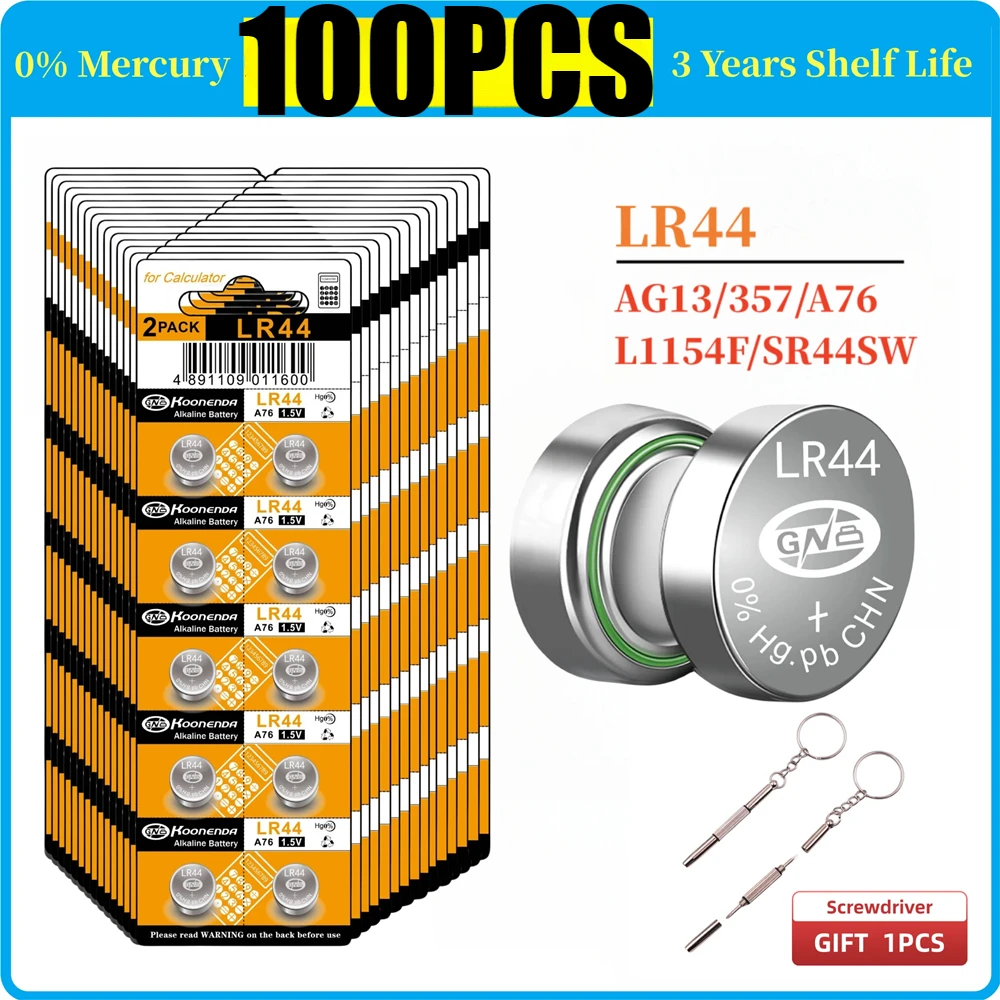 100 шт. LR44 A76 AG13 1,5 В щелочные батарейки-таблетки для часов, часов, пультов, игрушек, калькуляторов, электронных устройств