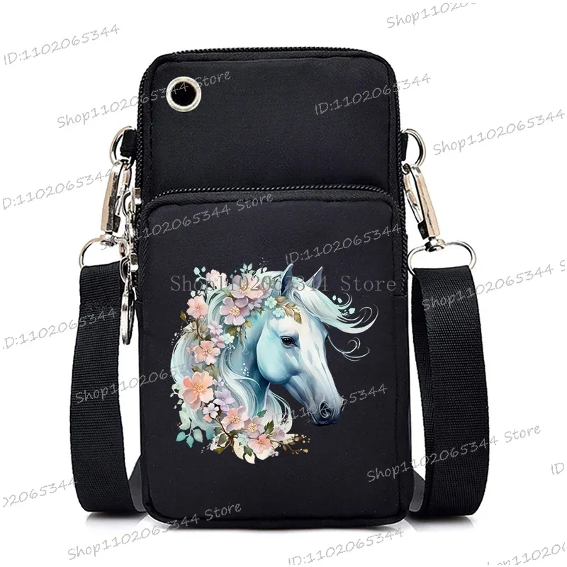 Sacos crossbody pequenos com zíper para mulheres, estampa de cavalo aquarela, Bolsas de ombro engraçadas, Mini bolsa para celular, 2022