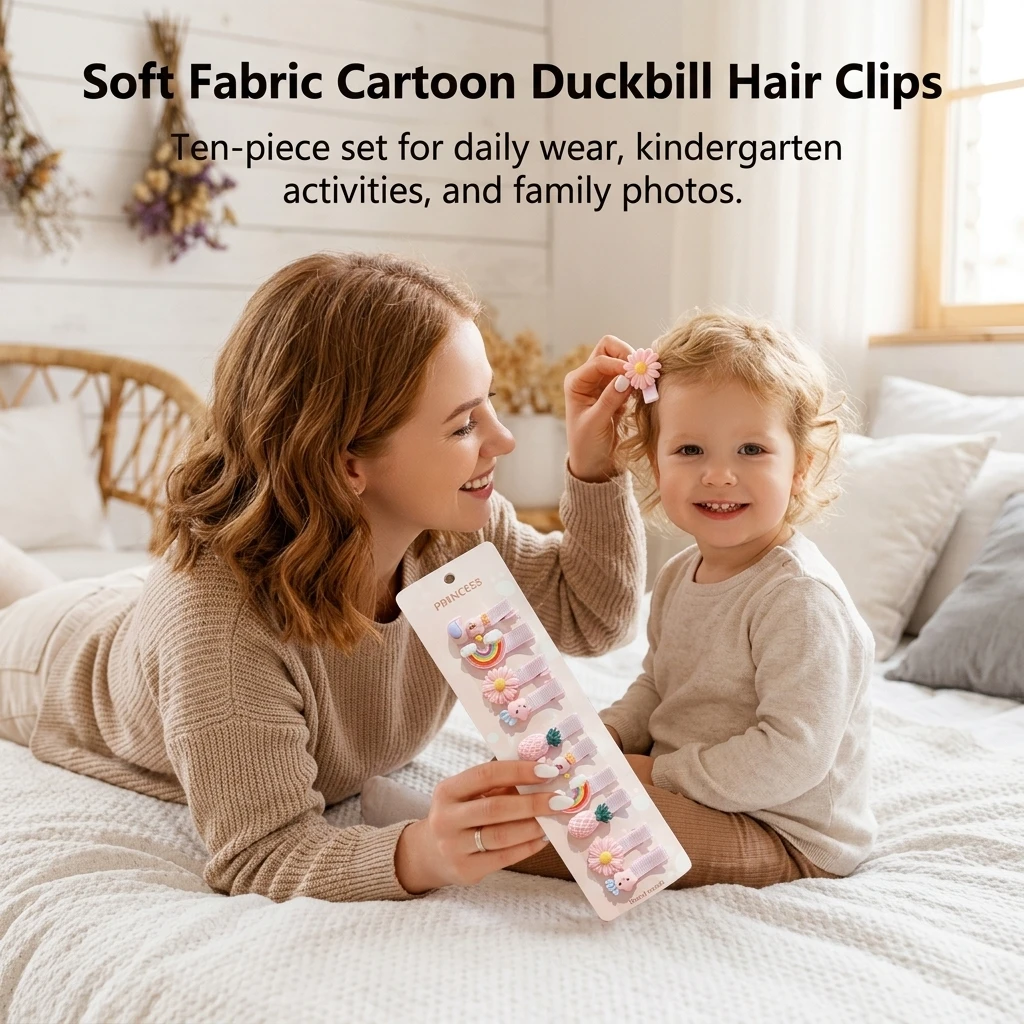 Cute Cartoon Duckbill Hair Clips 10pcs Soft Fabric Wrapped Alligator Barrette Set For Toddlers Girls Hair Styling Accessory view 2