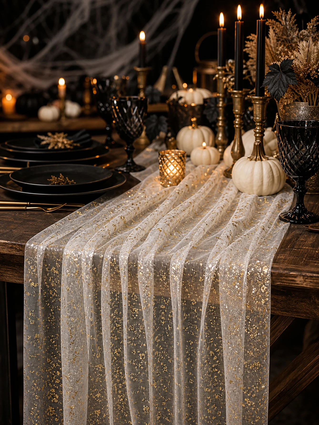 Gold Foil Champagne Gauze Table Runner, Suitable for Weddings, Parties, Anniversaries, Valentine's Day,And Daily Home Decoration