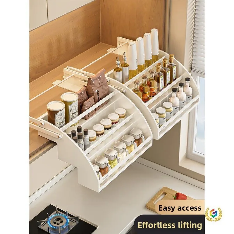 Lift basket cabinet drop-down seasoning rack up and down telescopic storage rack