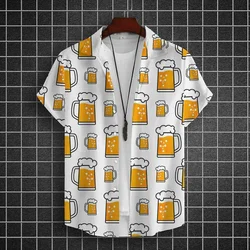 Hawaiian Shirt For Men 3d Beer Printed Short Sleeve Shirts Beer Party Shirt Tees Summer Casual Tops Loose Oversized Men Clothing