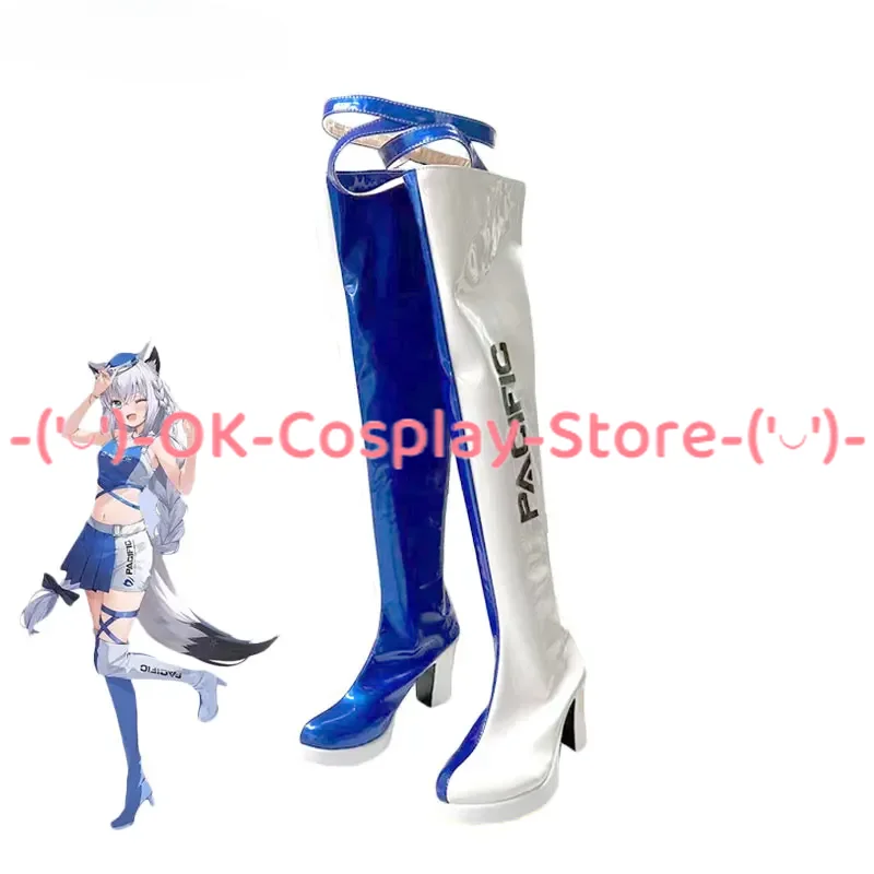 Shira kami Fubuki Cosplay Schuhe Halloween Karneval Stiefel Pu Lederschuhe Vtuber Cosplay Requisiten nach Maß