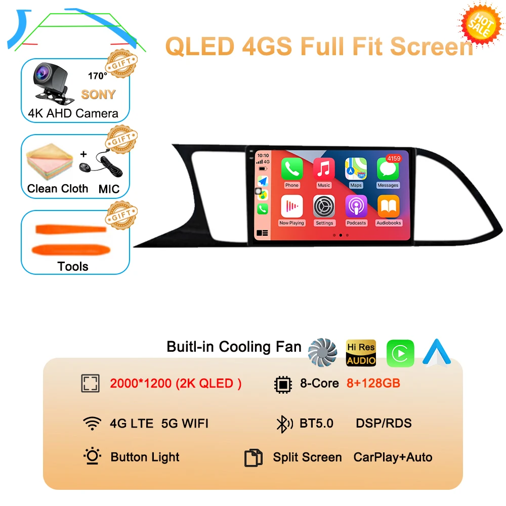 Auto radio Android 16 Carplay Auto voor Seat Leon 3 MK3 2012-2020 GPS Navigatie 4G WIFI Multimedia Videospeler Stereo 360 Camera