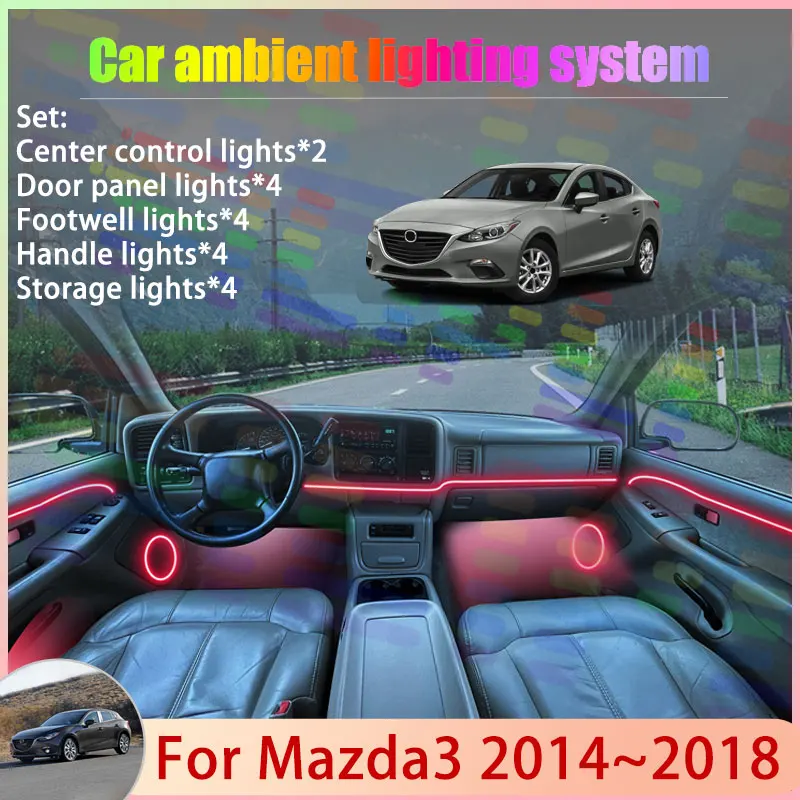 

For Mazda3 BM BN BY 2014~2018 2015 2016 2017 2/18 in 1 Car Atmosphere Light Lamp RGB Shade Ensemble Streamer Atmosphere Set Auto