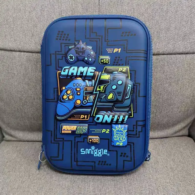 Genuine Australian Smiggle Blue Video Game Backpack, Boy Cartoon Double Button Postman Backpack, Pencil Case, Pencil Case