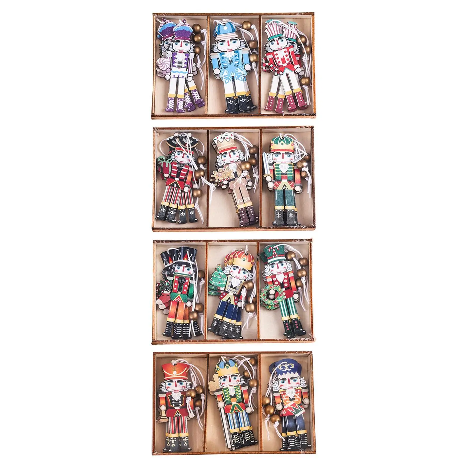 9Pcs Wooden Nutcracker Soldier Small Handmade Decorative Christmas Nutcracker Ornaments for Holiday Xmas Tree Festive Home Decor