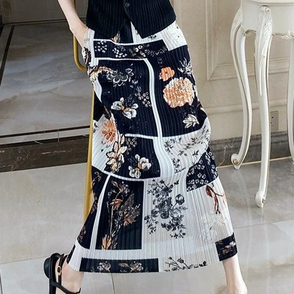 

Женская летняя тонкая юбка средней длины с ярким принтом и прямой плиссированной юбкой, облегающая бедра, LOOSE FIT