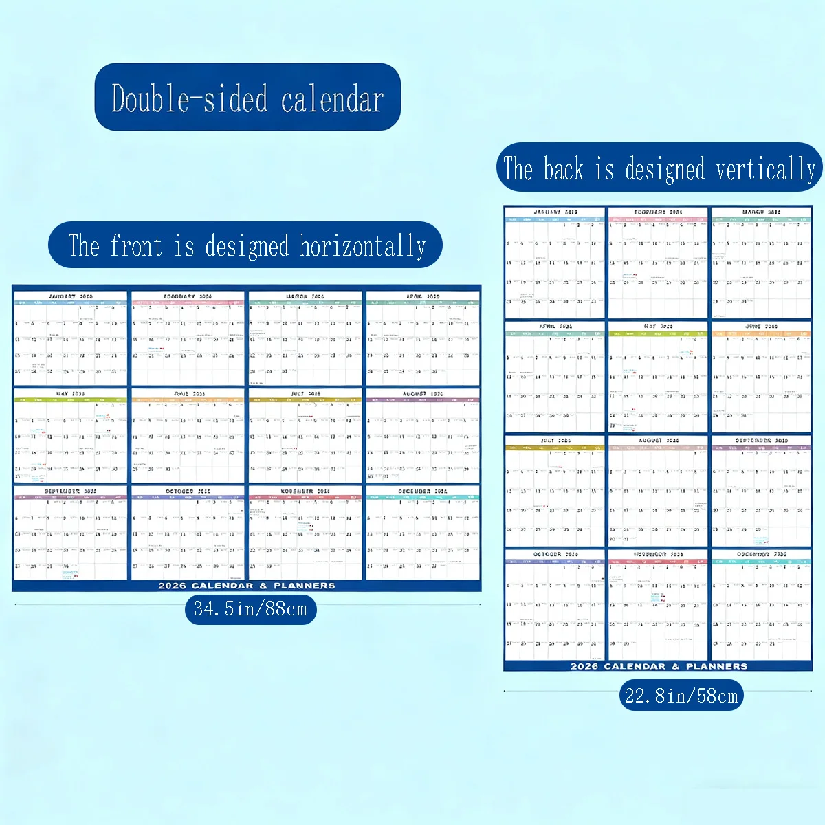 2026 Calendar Planner Dry Erase Sheet Wall Calendar Erasable Foldable Schedule Yearly Planner Double-sided Board Office Supplies