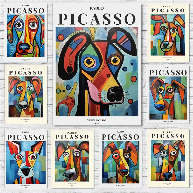 (No frame)Picasso Exhibition Dog Poster Neutral Beige Vintage Minimalist Prints Canvas Painting Wall Art Pictures Home Room M