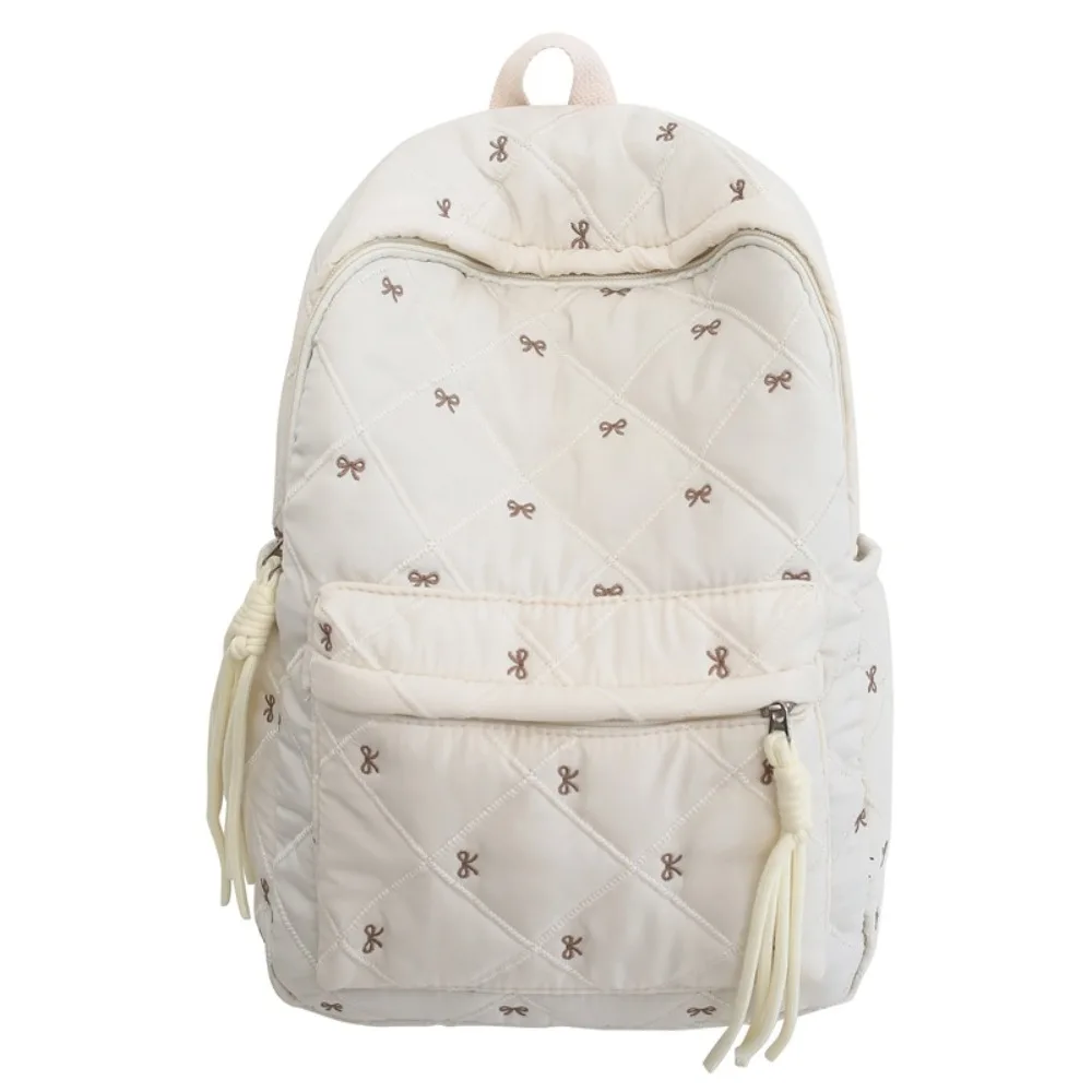 Preppy Style Embroidered Bow Backpack Embroidery Lightweight Nylon Backpack Large Capacity Polyester Students School Bag