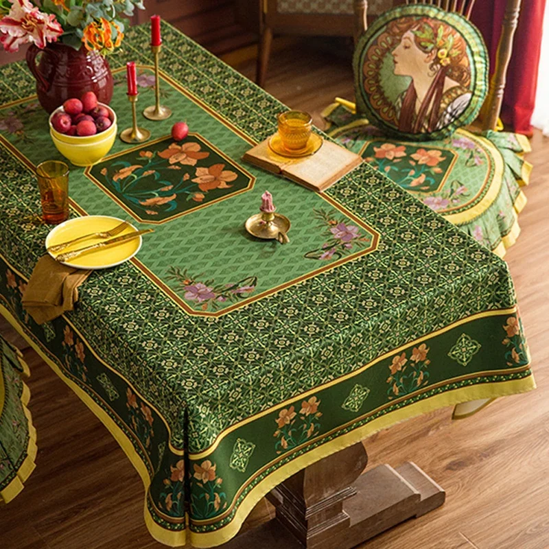 Green Tablecloth Pastoral Plant Tablecloth Mantel De Mesa Rectangular Cover Cloth Short Plush Table Decoration and Accessories