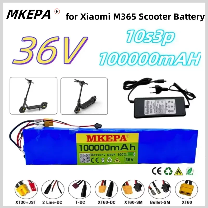 

36V 100000mAh 10S3P 18650 Rechargeable Lithium Battery Pack for Xiaomi Mijia M365 36V 100Ah Scooter Electric Scooter BMS Board