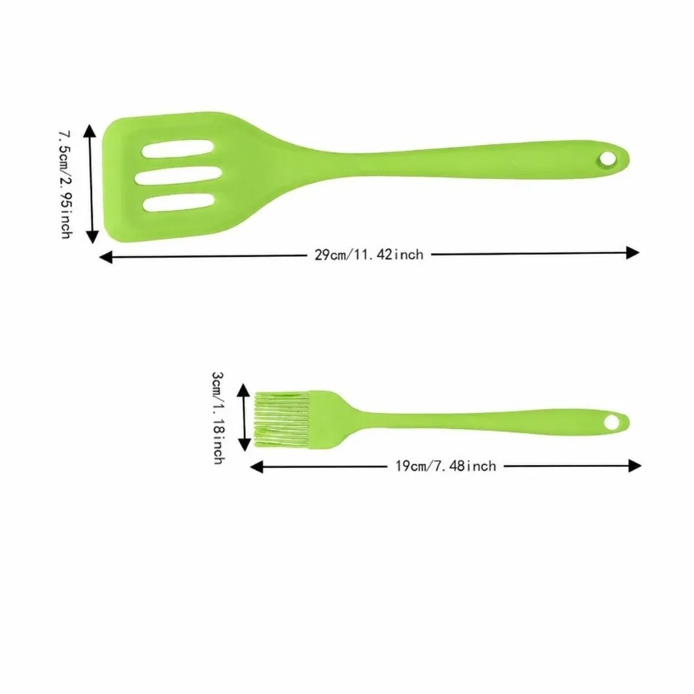 Silicone Kitchen Utensil Set Red Green Heat Resistant Baking Tool Set with Hanging Hole Non-Stick Surface Cooking Utensil Set