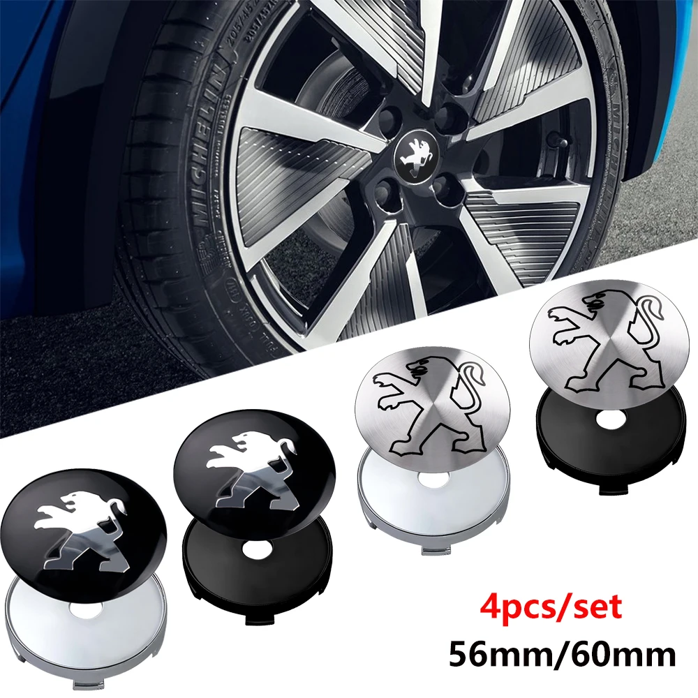 4Pcs 56/60mm Car Wheel Center Tire Dust Cover Sticker Decal Accessories For Peugeot 408 4008 308 3008 Rifter 5008 508 2008 208