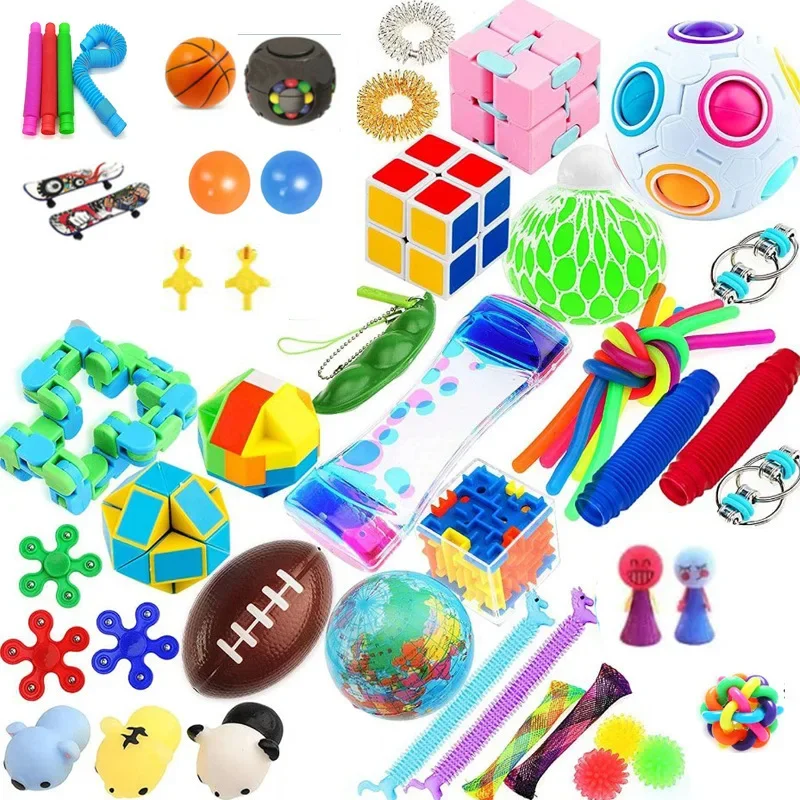 Random Mystery Fidget Toys Bag Pack for Kids Cheap Sensory Toys Stress Reliver Autism ADHD Gifts Spinner Fidget Squishy Set